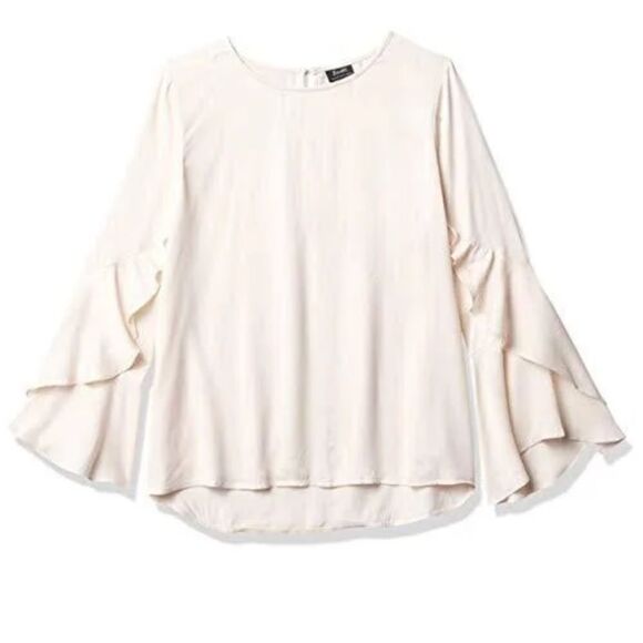 Bardot Nordstrom Pink Champagne Ruffle Top with Long Bell Sleeves- Size Large 10 - Picture 3 of 8